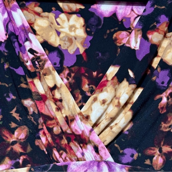 Ralph Lauren Dark Floral Surplice Neckline Faux Wrap Black Purple Sheath Dress - Picture 3 of 11